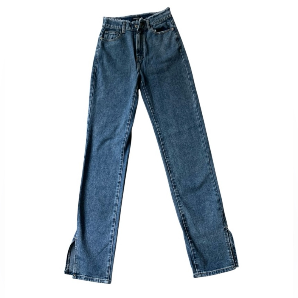 NWT Y2K Boyfriend Tall Mid Blue Distressed Waistband Split Hem Jeans US Cotton 4